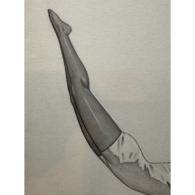 American 1940s Original Signed Graphite Illustration of Female Diver, 10.5 X 8 In. For Sale - Image 3 of 5