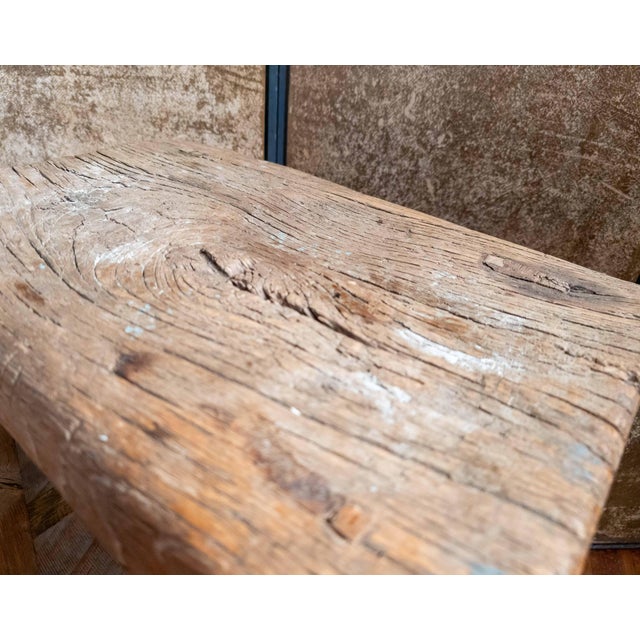 19th Century Chinese Distressed Elm Wood Side Table or Stool For Sale - Image 11 of 16