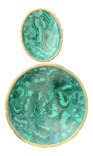 Malachite Bowls With Brass Rim Detailing - a Pair