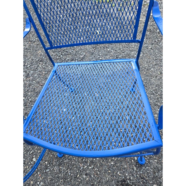 Mid-Century Modern Vintage Wrought Iron Patio Set Painted Ford Blue, 3 Pieces For Sale - Image 3 of 18