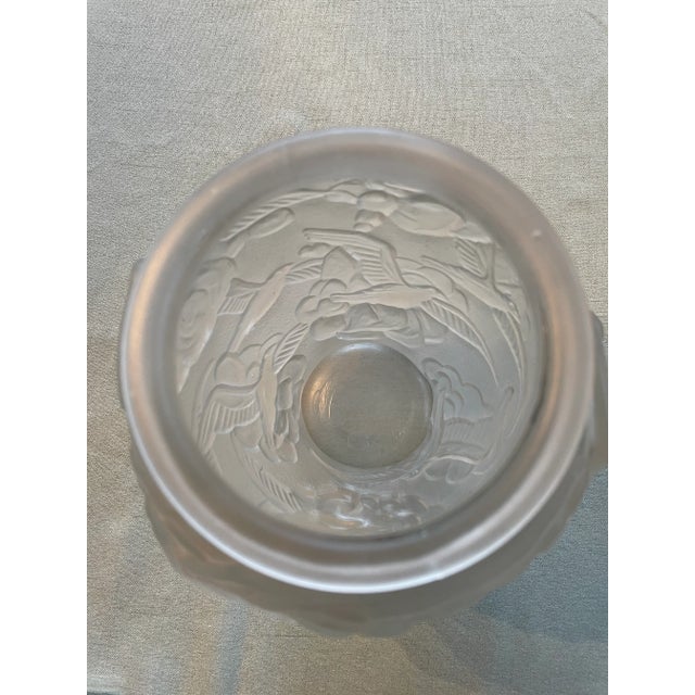 1930s Art Deco Flying Birds Satin/Frosted Lalique Style Vase For Sale In Minneapolis - Image 6 of 8