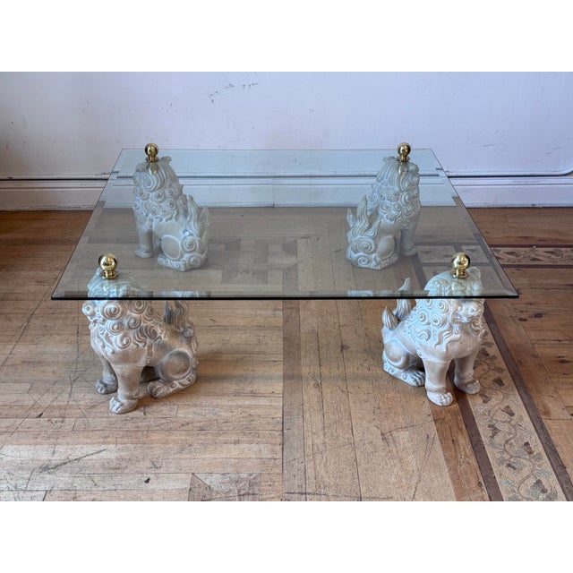 Circa 1980's Italian Lion Base + Glass Top Square Coffee