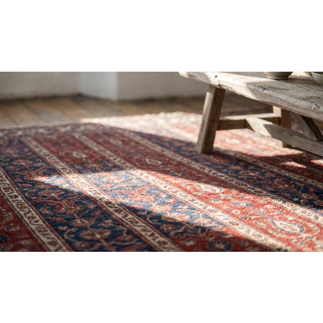1890s Brown Stripe Antique Sarouk Farahan Rug 4'2" X 6'6" Handknotted Wool Carpet For Sale - Image 9 of 10
