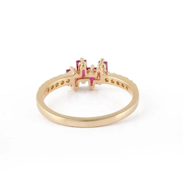 Baguette Cut Ruby Diamond Proposal Ring in 14k Solid Gold Size 7 For Sale - Image 9 of 15