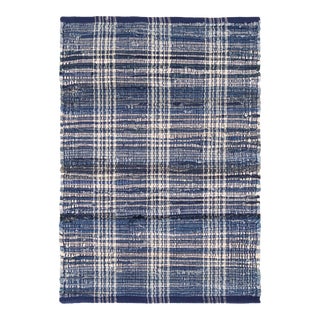Dash & Albert by Annie Selke Denim Plaid Woven Cotton Rug, 7' 6" x 9' 6" For Sale