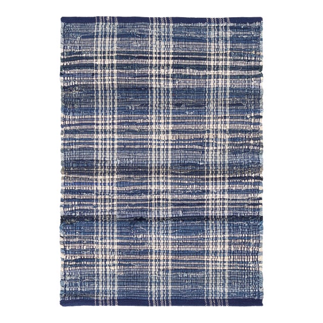 Dash & Albert by Annie Selke Denim Plaid Woven Cotton Rug, 7' 6" x 9' 6" For Sale