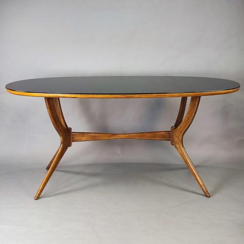 Oval Table with Black Glass Top, Italy, 1950s For Sale - Image 4 of 8