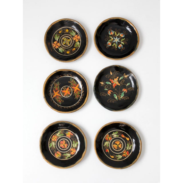 Wood Vintage Scandinavian Rosemaling Decorative Plates Set 6 For Sale - Image 7 of 11