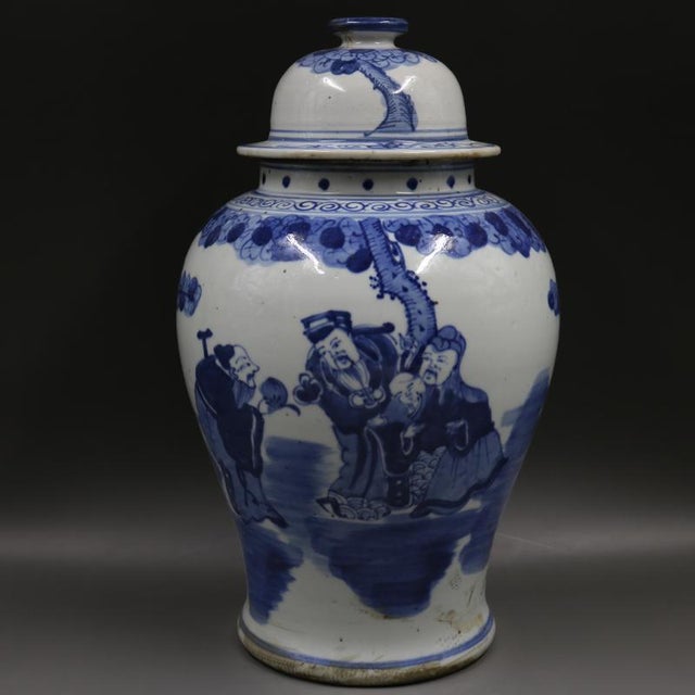 H-39cm,W-23cm. This Chinese Ceramic Pot is made of fine blue ground Famille Rose porcelain, and features hand-painted...