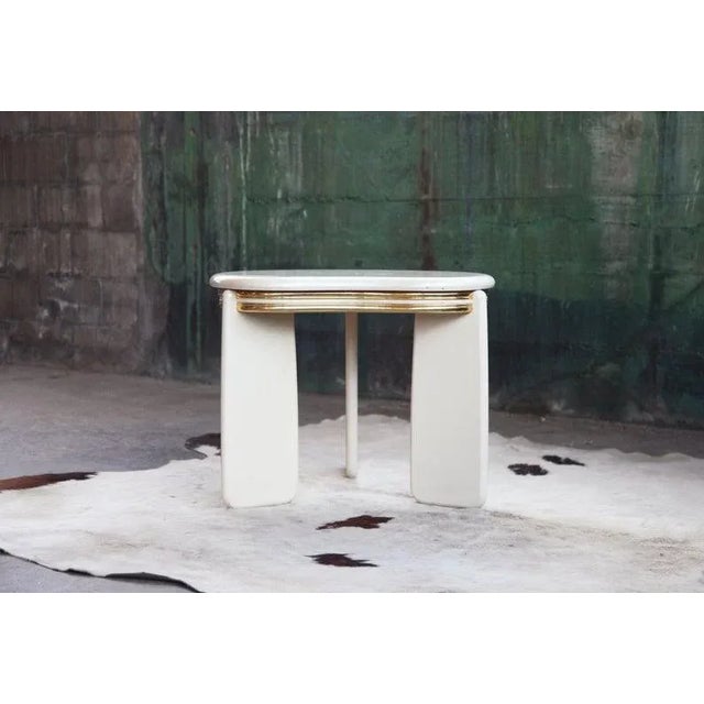 White 1980s Postmodern Regency Brass + White Lacquered Coffee Table in the Manner of Karl Springer For Sale - Image 8 of 11