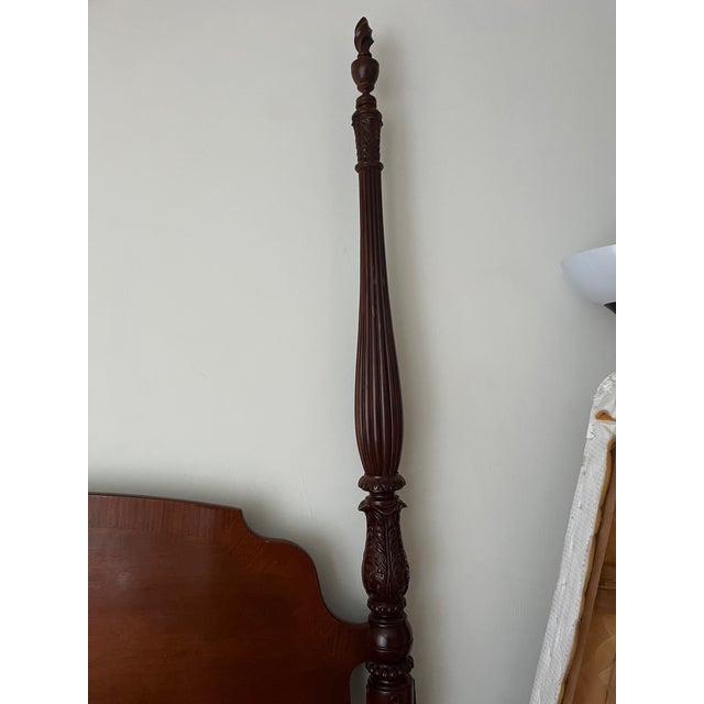 Traditional Ethan Allen Carved Solid Cherry Wood Queen Size Poster Bed For Sale - Image 3 of 5