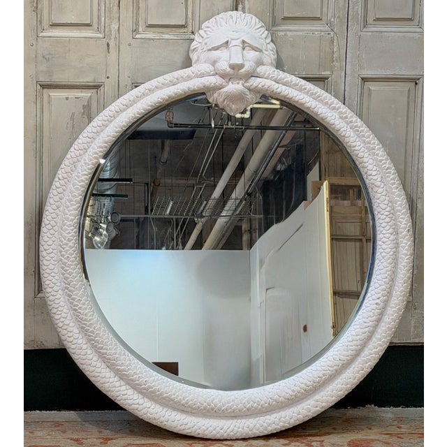 Glass Regency Style White-Lacquered Lion & Serpent Circular Mirror, Style Thomas Hope For Sale - Image 7 of 11