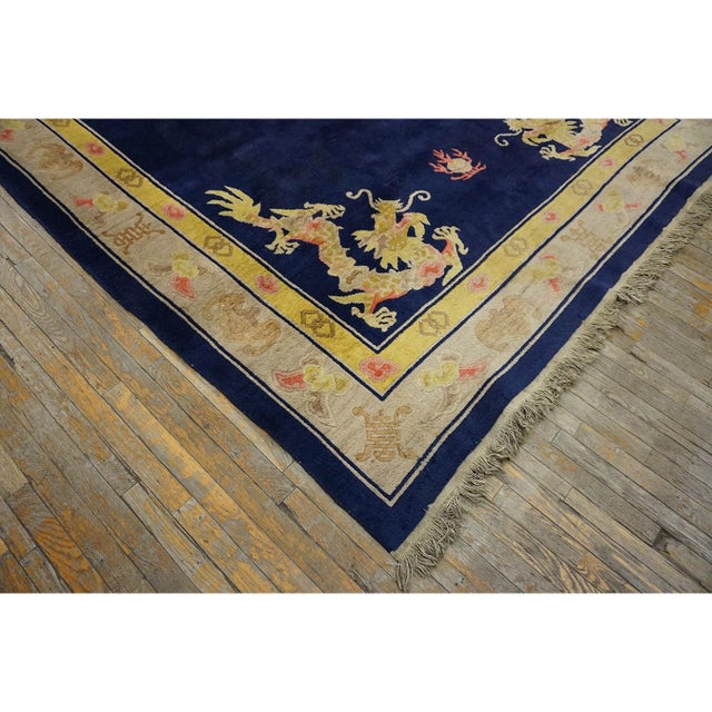 1930s 1930s Blue Navy Dragon Traditional Antique Chinese Peking Rug 8' X 10'10" Rug For Sale - Image 5 of 9