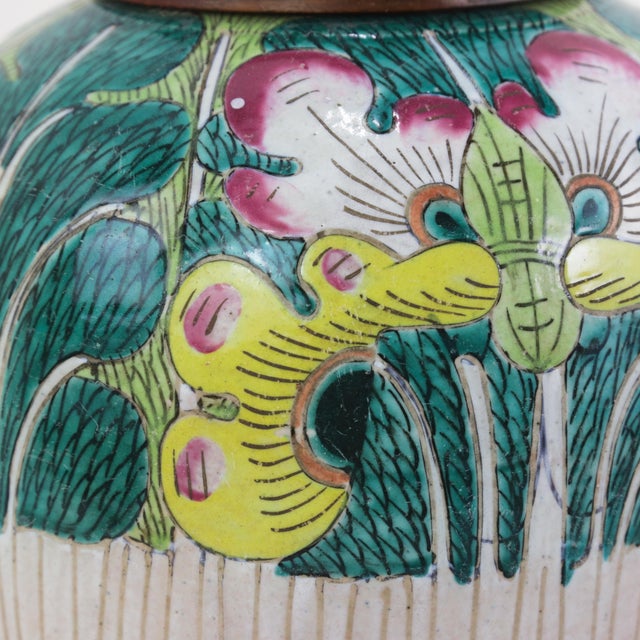 Antique Famille Rose Bok Choy Porcelain Table Lamp With Cabbage Leaf and Butterfly Motif For Sale - Image 11 of 13