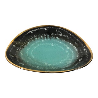 Mid Century German Pottery Decorative Bowl W/24k Gold Rim For Sale