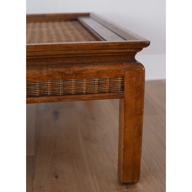 Brown 1950s MCM Hollywood Regency Pagoda Coffee Table With Rattan Accents For Sale - Image 8 of 13