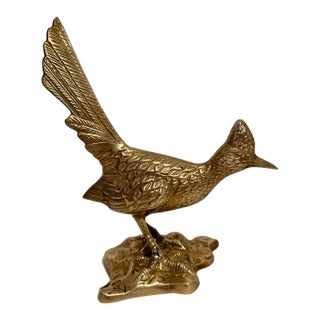 Vintage Hollywood Regency Brass Roadrunner Bird Sculpture For Sale