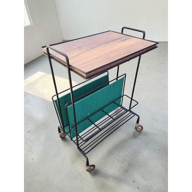 Side Table with Magazine Rack on Casters in Metal and Veneer, 1960s For Sale - Image 4 of 11