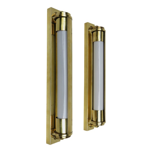 Bauhaus Wall Lights in Polished Brass, 1920s, Set of 2 For Sale