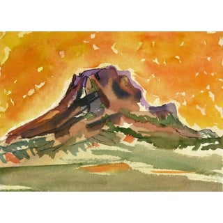 Watercolor - Fiery Mountain Top Landscape For Sale