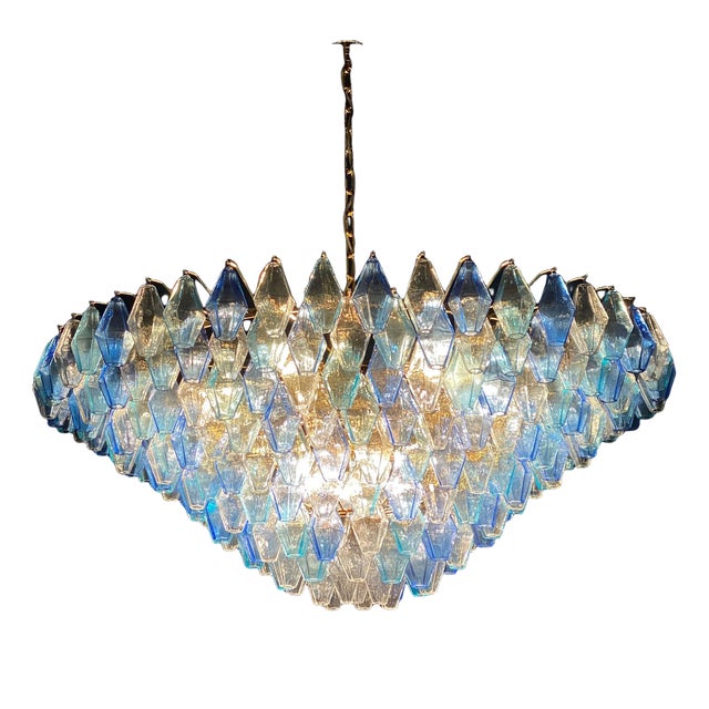 Sapphire Color Poliedri Murano Glass Ceiling Light or Chandelier For Sale
