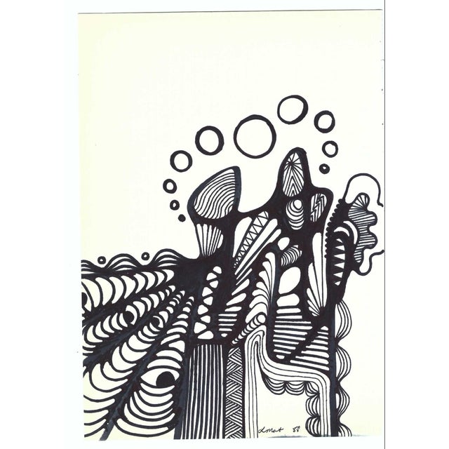 1988 mixed media on paper by New York artist Lang Mart. Signed lower right. Combined shipping available, please inquire.