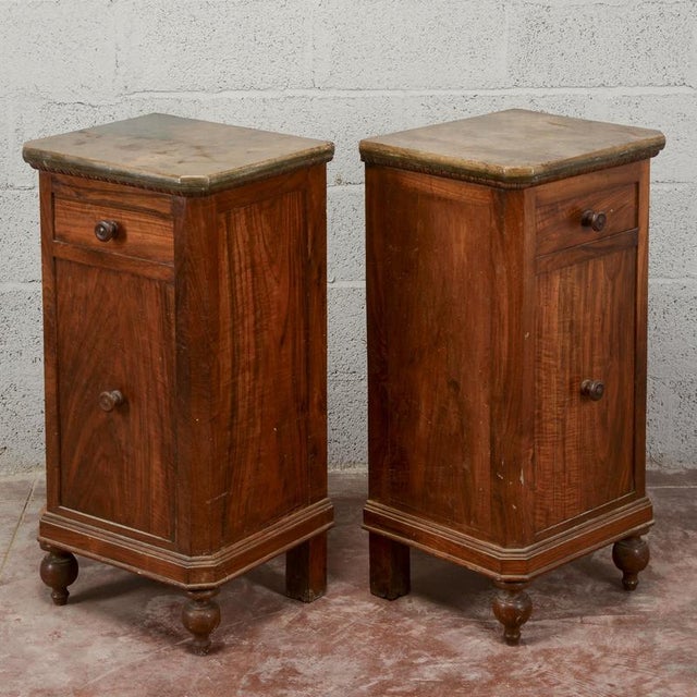 Wood 19th Century Fir Wood Nightstands with Marble Tops, Set of 2 For Sale - Image 7 of 10