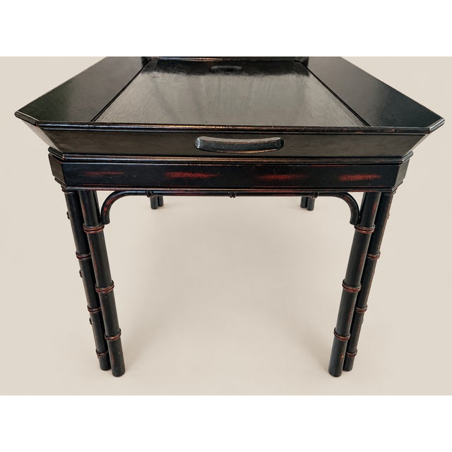 Vintage Baker Furniture Faux Bamboo With Fretwork Asian Chinoiserie Tray Table For Sale - Image 9 of 10