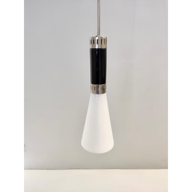 Vintage Opaline Glass and Chrome-Plated Brass Pendant from Stilnovo, 1960s For Sale - Image 6 of 10