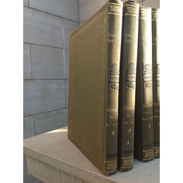 1902 Olive Green Leather Gilt Books, Complete Set Vols 1-8, Brewer, Character Sketches of Romance, Fiction, Drama For Sale - Image 4 of 18