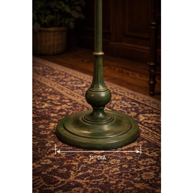 Rembrandt Lamp Company Vintage Rembrandt Lamps Verdigris Green Torchiere Floor Lamp With Original Textured Milk Glass Shade For Sale - Image 4 of 8