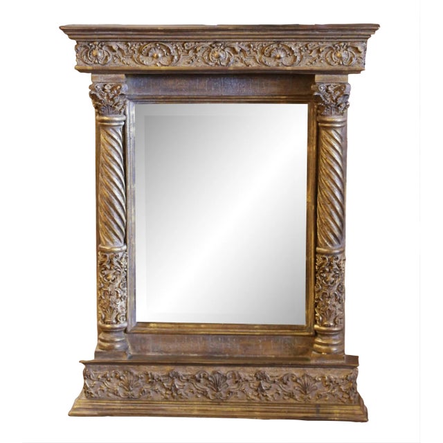 Vintage Italian Baroque Carved Giltwood Wall Mirror For Sale