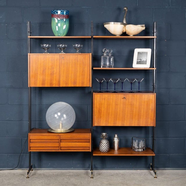 Mid-Century Modern Italian Modular Teak Wall Cabinet, 1960s For Sale - Image 3 of 18