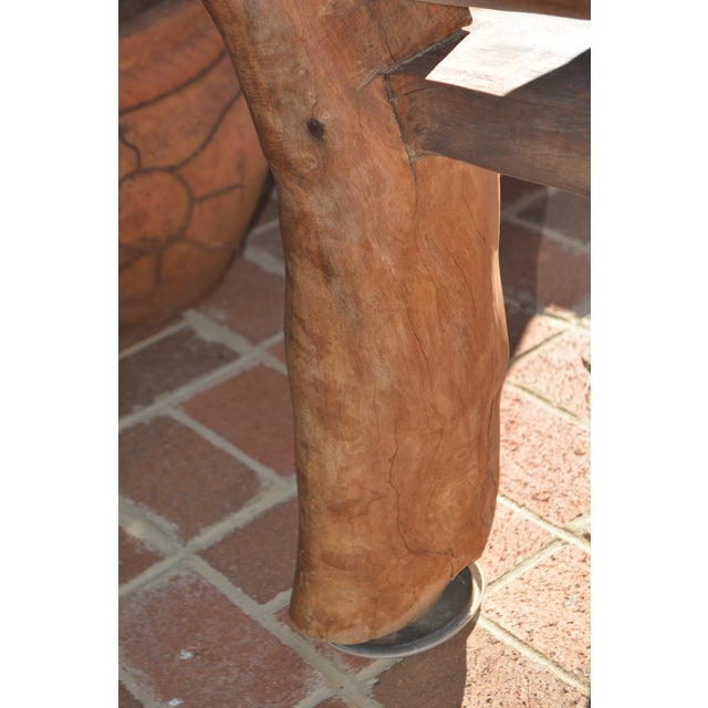 Folk Art Handcrafted Unique Rustic Log Solid Wood Bench Seat / Wide Chair For Sale - Image 14 of 18