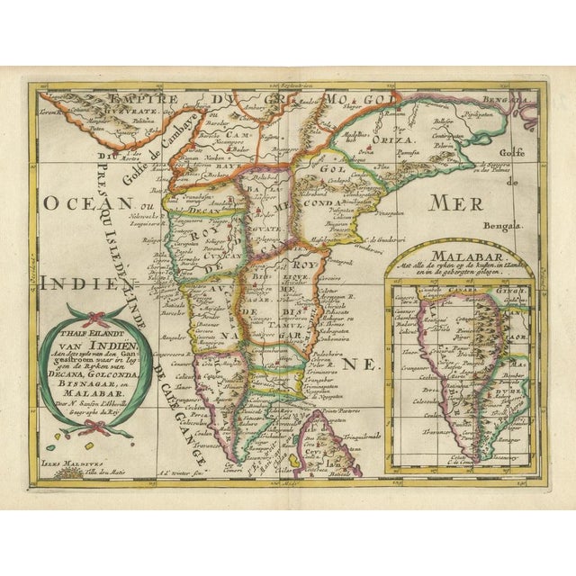 Beige Map of Southern India and Malabar with Inset Map from Sanson, 1705 For Sale - Image 8 of 10