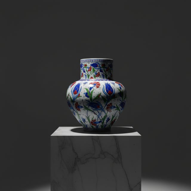 Ceramic Handmade Ceramic Large Palace Vase (50cm) – Grand Red & Blue Tulip Pattern – Monumental Statement Piece For Sale - Image 7 of 7