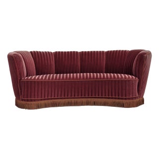 Vintage Danish Two-Seater Banan Sofa in Furniture Velour and Oak, 1960s For Sale