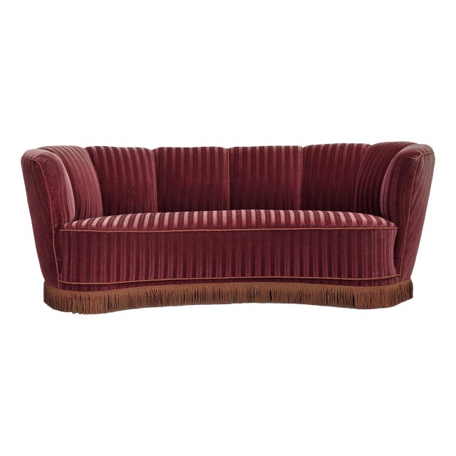 Vintage Danish Two-Seater Banan Sofa in Furniture Velour and Oak, 1960s For Sale