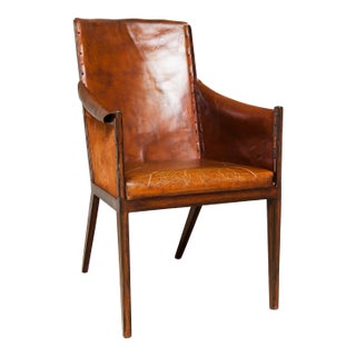Late 20th Century Distressed Leather Armchair in the Style of Jean-Michel Frank For Sale