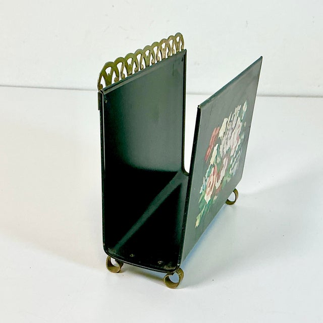 This is a pretty little hand painted tole metal Letter or Napkin Holder. It features a lovely flora botanical colorful...