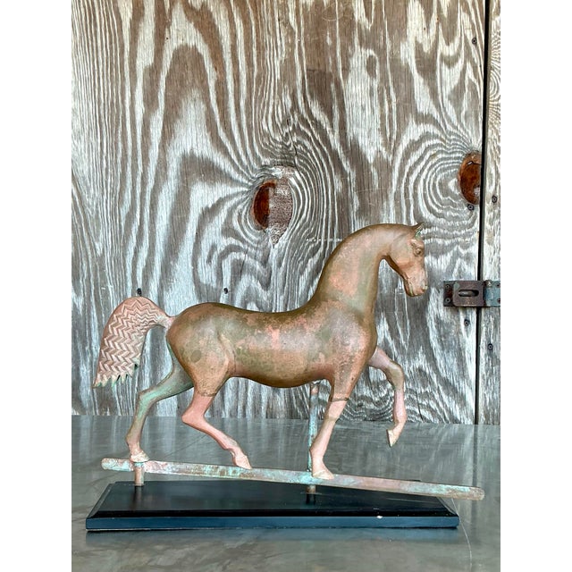Vintage Boho Patinated Copper Horse Weathervane For Sale - Image 9 of 10