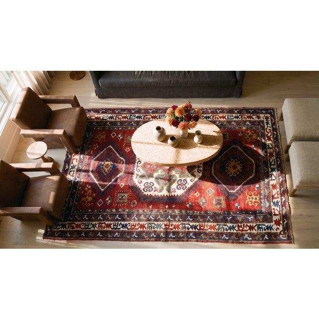 Striking Jewel-Toned Lori Pambak Kazak Rug on Red Background Color With Medallion Pattern For Sale - Image 10 of 12