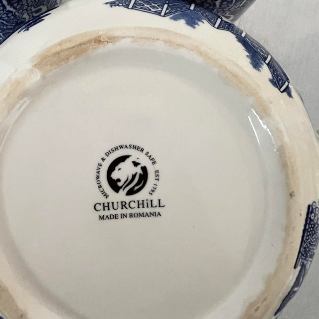 Ceramic Vintage Churchill Blue Willow Teapot W/ Two Mugs - Set of 3 For Sale - Image 7 of 10