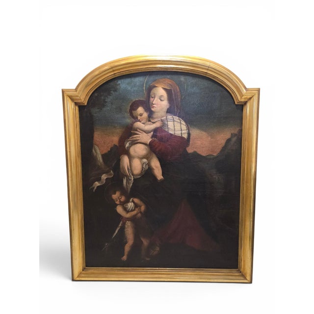 Textile Italian School Artist, Madonna and Child with the Infant Saint John, 1690s, Oil Painting on Canvas, Framed For Sale - Image 7 of 15