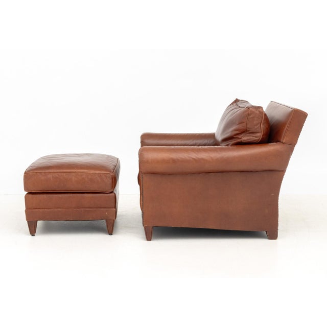 Modern Ralph Lauren Leather Club Armchair & Ottoman For Sale - Image 3 of 12