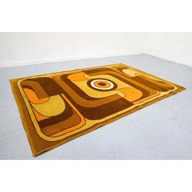 Abstract Orange, Yellow and Brown Wool Rug, 1970s For Sale - Image 6 of 8