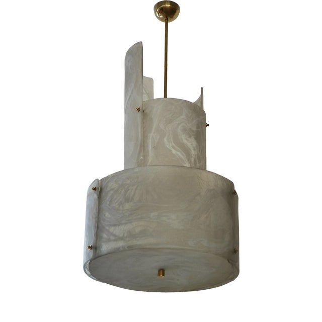 Murano Art Glass and Brass White Round Chandelier, 2000 For Sale