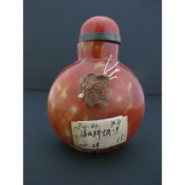 Early 20th Century Chinese Vintage Simulated Realgar Orange Yellow Glass Snuff Bottle For Sale - Image 5 of 11