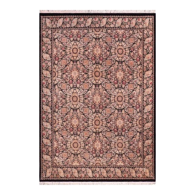 Art Nouveau Pak-Persian Black/Black Wool Rug - 9'0'' X 12'2'' For Sale