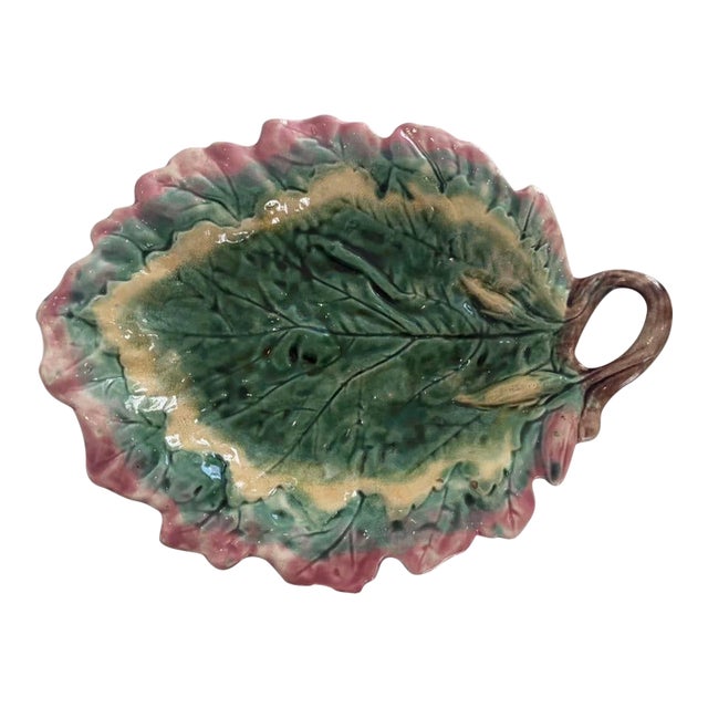 Antique 19th C. Etruscan Majolica Begonia Leaf Platter - Griffen, Smith & Hill For Sale